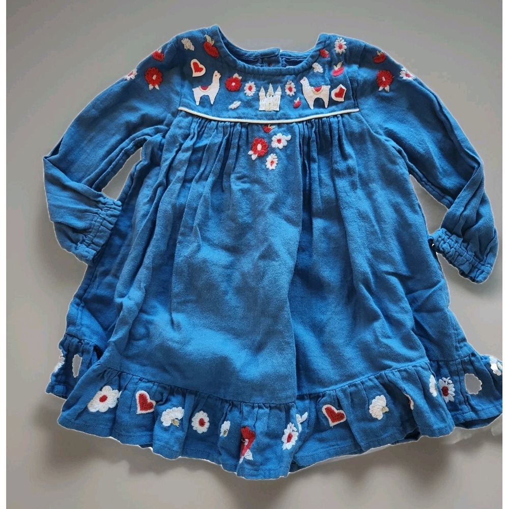Baby Boden Magical Dress Pink Blue Llamas Castle Flowers - Size: 6-12 Months